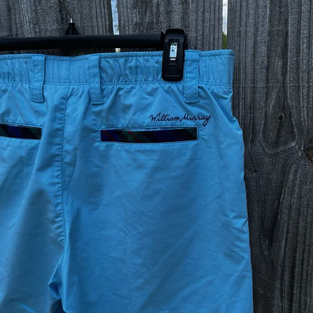 William Murray Performance Golf Shorts Men 32 Straight Fit Blue Athletic Tartan